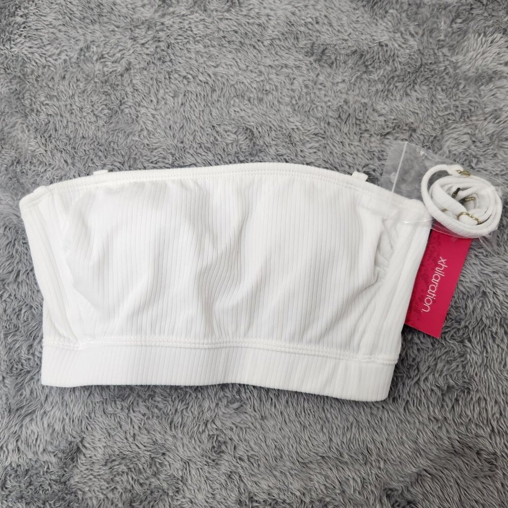 Xhilaration Swim Top XS White Bandeau Ribbed Nylon Stretch Adjustable Straps‎
